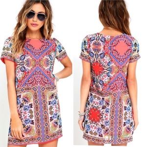 Lulu’s Sangria Coral Pink Tile Print Mini Dress